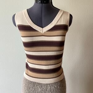 90s Vintage brown striped knit tank Anne Klein minimalist